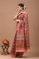 Block Printed Cotton linen Saree With Unstiched Blouse