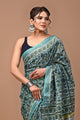 Block Printed Cotton linen Saree With Unstiched Blouse