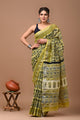 Block Printed Cotton linen Saree With Unstiched Blouse