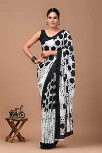 Exclusive Printed Pure Cotton Mulmul Saree With Blouse