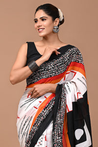 Exclusive Printed Pure Cotton Mulmul Saree With Blouse