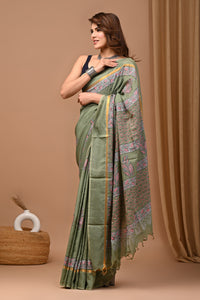 Traditional Indian Block Printed Assam Silk Saree With Blouse