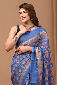 Traditional Indian Block Printed Assam Silk Saree With Blouse