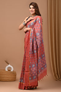 Traditional Indian Block Printed Assam Silk Saree With Blouse