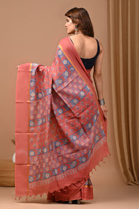 Traditional Indian Block Printed Assam Silk Saree With Blouse