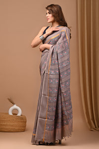 Traditional Indian Block Printed Assam Silk Saree With Blouse