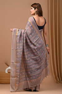 Traditional Indian Block Printed Assam Silk Saree With Blouse