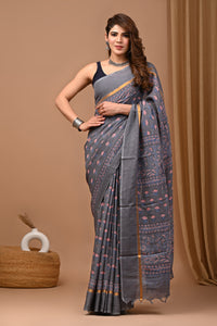 Traditional Indian Block Printed Assam Silk Saree With Blouse