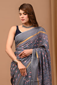 Traditional Indian Block Printed Assam Silk Saree With Blouse