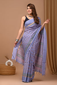 Traditional Indian Block Printed Assam Silk Saree With Blouse