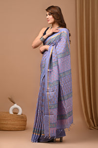 Traditional Indian Block Printed Assam Silk Saree With Blouse