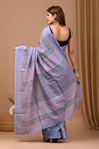 Traditional Indian Block Printed Assam Silk Saree With Blouse