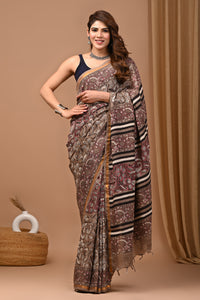 Traditional Indian Block Printed Assam Silk Saree With Blouse