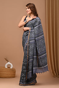 Traditional Indian Block Printed Assam Silk Saree With Blouse