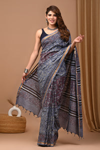 Traditional Indian Block Printed Assam Silk Saree With Blouse