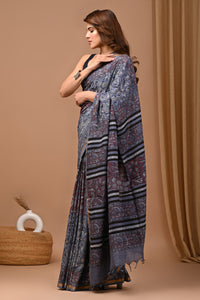 Traditional Indian Block Printed Assam Silk Saree With Blouse