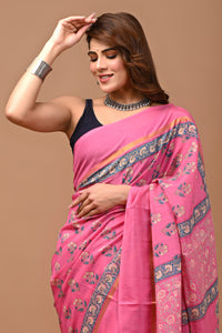 Traditional Indian Block Printed Assam Silk Saree With Blouse