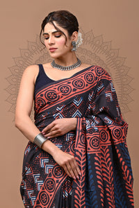 Indian Block Printed Cotton Saree With Blouse