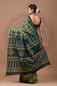 Indian Block Printed Cotton Saree With Blouse