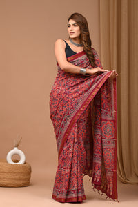 Hand Block Printed Pure Assam Silk Saree