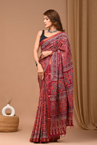 Hand Block Printed Pure Assam Silk Saree