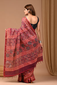 Hand Block Printed Pure Assam Silk Saree