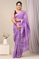 Hand Block Printed Linen Saree With Unstitched Blouse CMSRE08PR0161