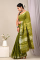 Hand Block Printed Linen Saree With Unstitched Blouse CMSRE08PR0162