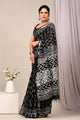 Hand Block Printed Linen Saree With Unstitched Blouse CMSRE08PR0163