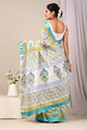 Hand Block Printed Linen Saree With Unstitched Blouse CMSRE08PR0165