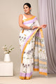 Hand Block Printed Linen Saree With Unstitched Blouse CMSRE08PR0166