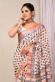 Hand Block Printed Linen Saree With Unstitched Blouse CMSRE08PR0167