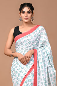 Exclusive Printed Pure Cotton Mulmul Saree With Blouse