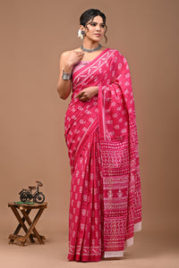 Printed Pure Cotton Mulmul Saree With Blouse