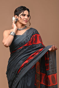 Printed Pure Cotton Mulmul Saree With Blouse