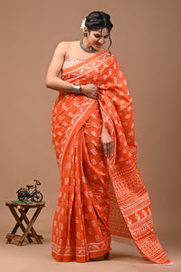 Printed Pure Cotton Mulmul Saree With Blouse