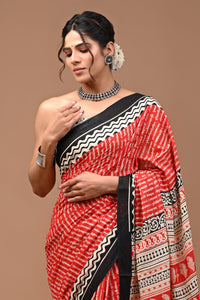 Printed Pure Cotton Mulmul Saree With Blouse