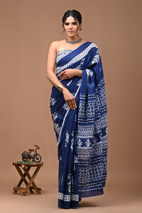 Printed Pure Cotton Mulmul Saree With Blouse