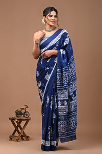 Printed Pure Cotton Mulmul Saree With Blouse