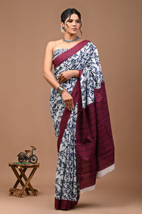 Printed Pure Cotton Mulmul Saree With Blouse