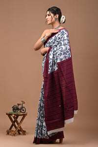 Printed Pure Cotton Mulmul Saree With Blouse