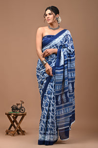 Printed Pure Cotton Mulmul Saree With Blouse