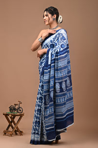 Printed Pure Cotton Mulmul Saree With Blouse