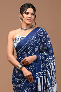 Printed Pure Cotton Mulmul Saree With Blouse