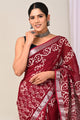 Hand Block Printed Linen Saree With Unstitched Blouse CMSRE08SV0137