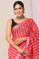 Hand Block Printed Linen Saree With Unstitched Blouse CMSRE08SV0138