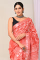 Hand Block Printed Linen Saree With Unstitched Blouse CMSRE08SV0141