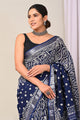 Hand Block Printed Linen Saree With Unstitched Blouse CMSRE08SV0142