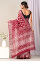 Hand Block Printed Linen Saree With Unstitched Blouse CMSRE08SV0143