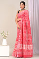 Hand Block Printed Linen Saree With Unstitched Blouse CMSRE08SV0146